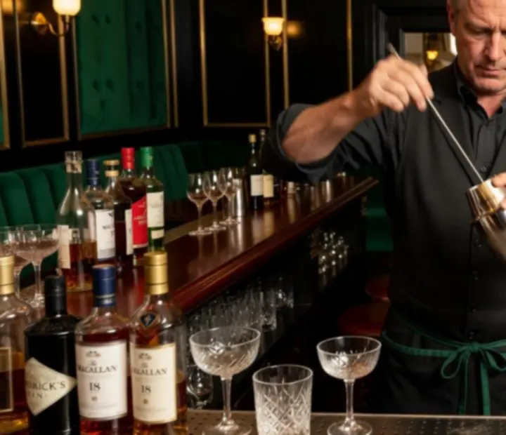 Bartender, amint egy signature koktélt készít a Lunetragapo24 bárpultján