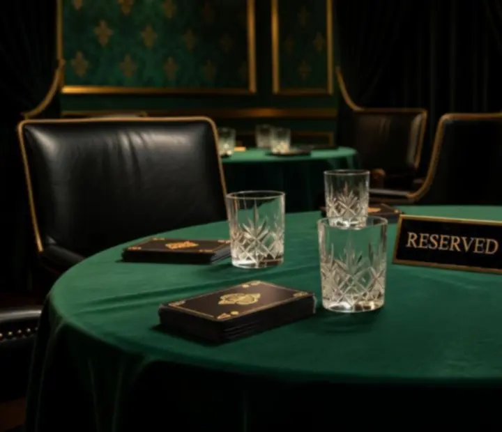 Terített, gyertyafényes kártyaasztal, foglalásra készen a Lunetragapo24 Lounge-ban